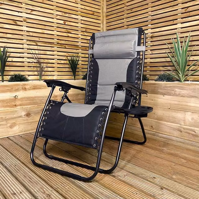 KORVIXA Luxury Padded Multi Position Zero Gravity Garden Chair Lounger in Grey, W/D/H: 100 x 100 x 100 cm – 1