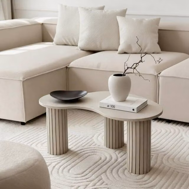 OHS Madison Ribbed Irregular Coffee Table in Sand and Brown Engineered Wood