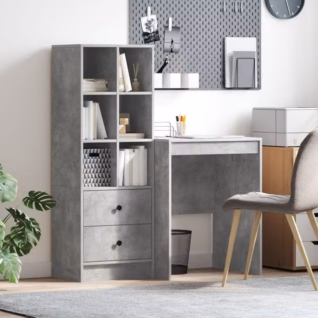 Berkfield Modern Writing Desk with Storage in Concrete Grey Engineered Wood – 1