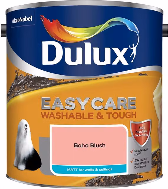 Dulux Easycare Washable and Tough Matt Emulsion Paint, Boho Blush Pink, 2.5L – 4