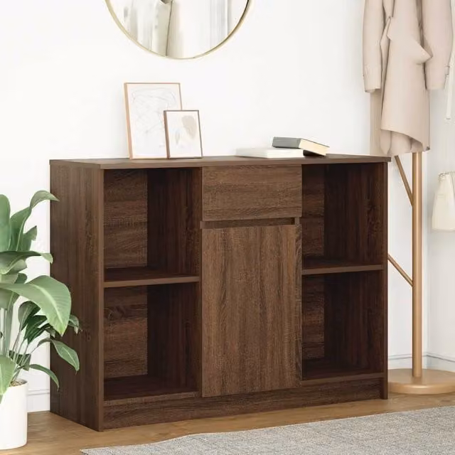 Berkfield Home Modern Sideboard with Drawer in Brown Oak, W/D/H: 101 x 35 x 76 cm
