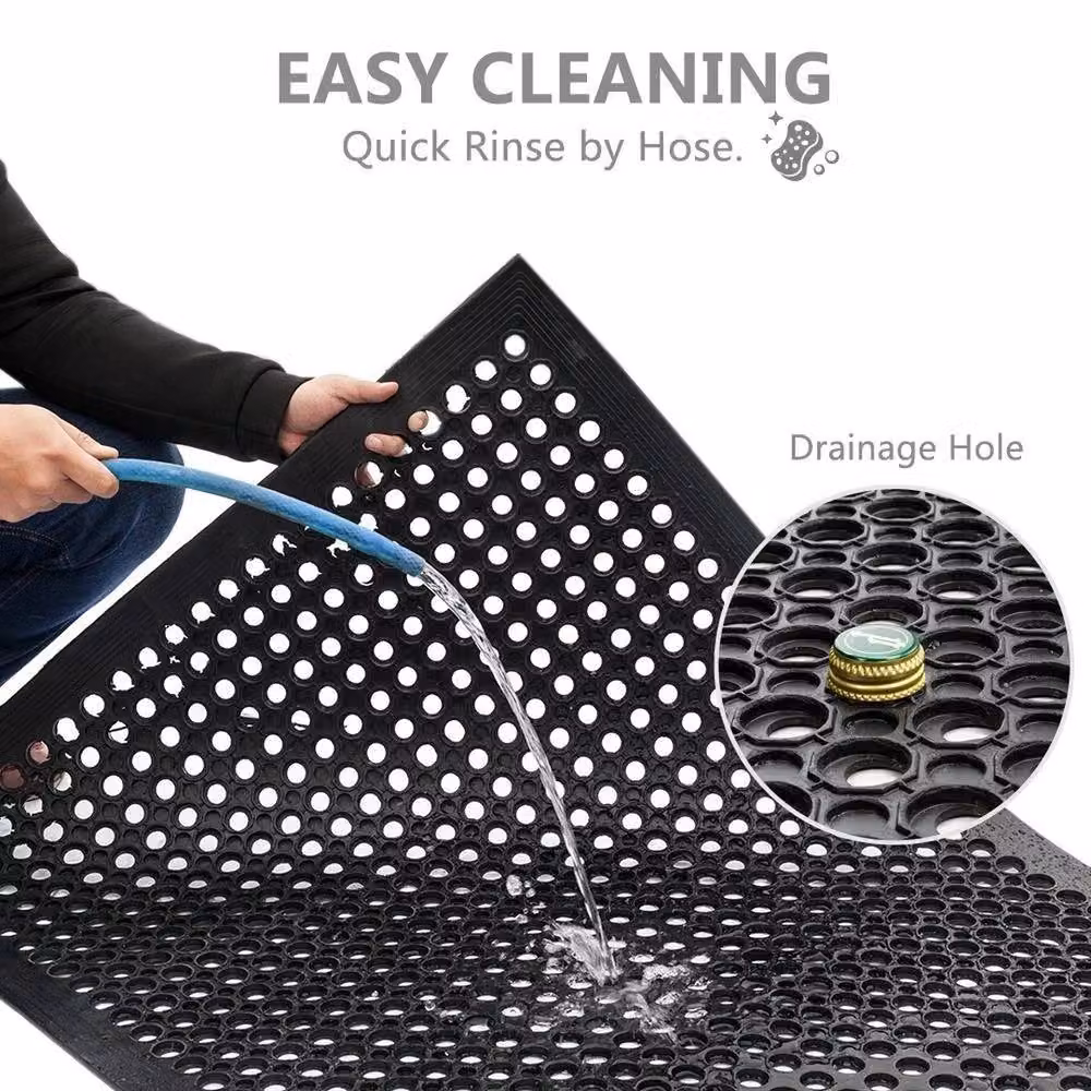 VOGREX Heavy Duty Anti Slip Rubber Ring Entrance Mat, Black, W: 150 cm, D: 90 cm – 4