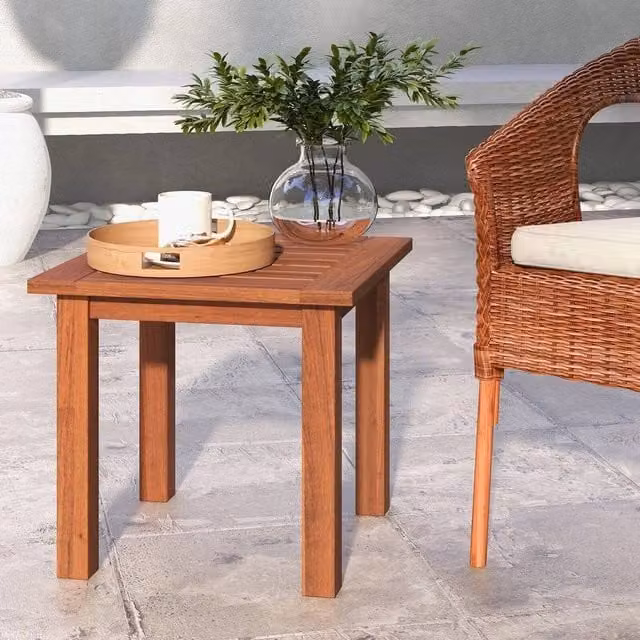 KORVIXA Brown Treated Hardwood Square Patio Side Table W/D/H: 100 x 100 x 100 cm – 1