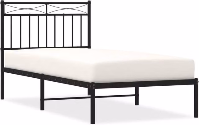 Berkfield Home Metal Single Bed Frame with Headboard in Black, W/D/H: 90 x 190 cm – 1