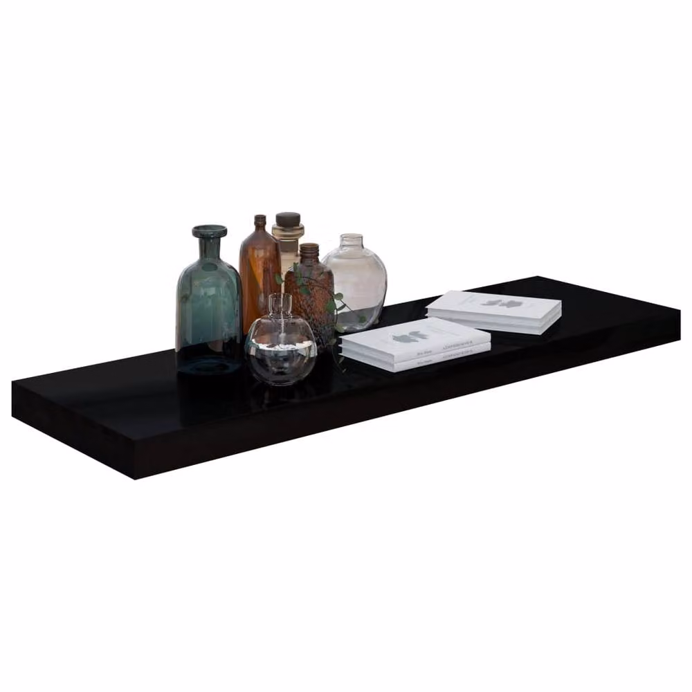 Berkfield Home Set of 4 Floating Wall Shelves in High Gloss Black, W: 80 cm, D: 23.5 cm, H: 4 cm – 3