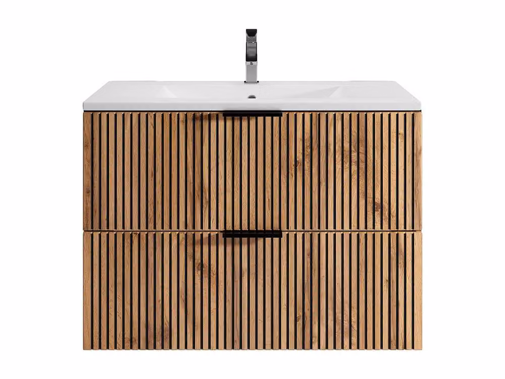 MADELA Wall-Mounted Bathroom Cabinet with Ceramic Basin in Black and White – 2