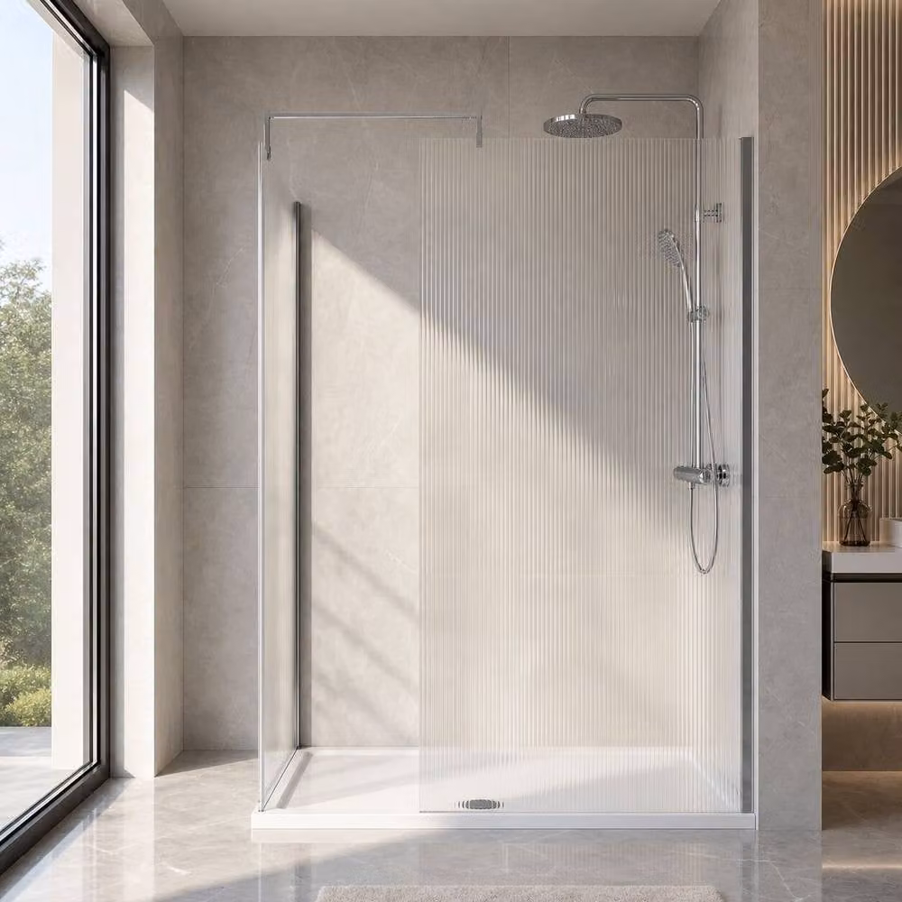 Balterley Fluted Walk-In Wetroom Bundle in Silver with Chrome Finish, W: 150 cm, D: 80 cm – 2