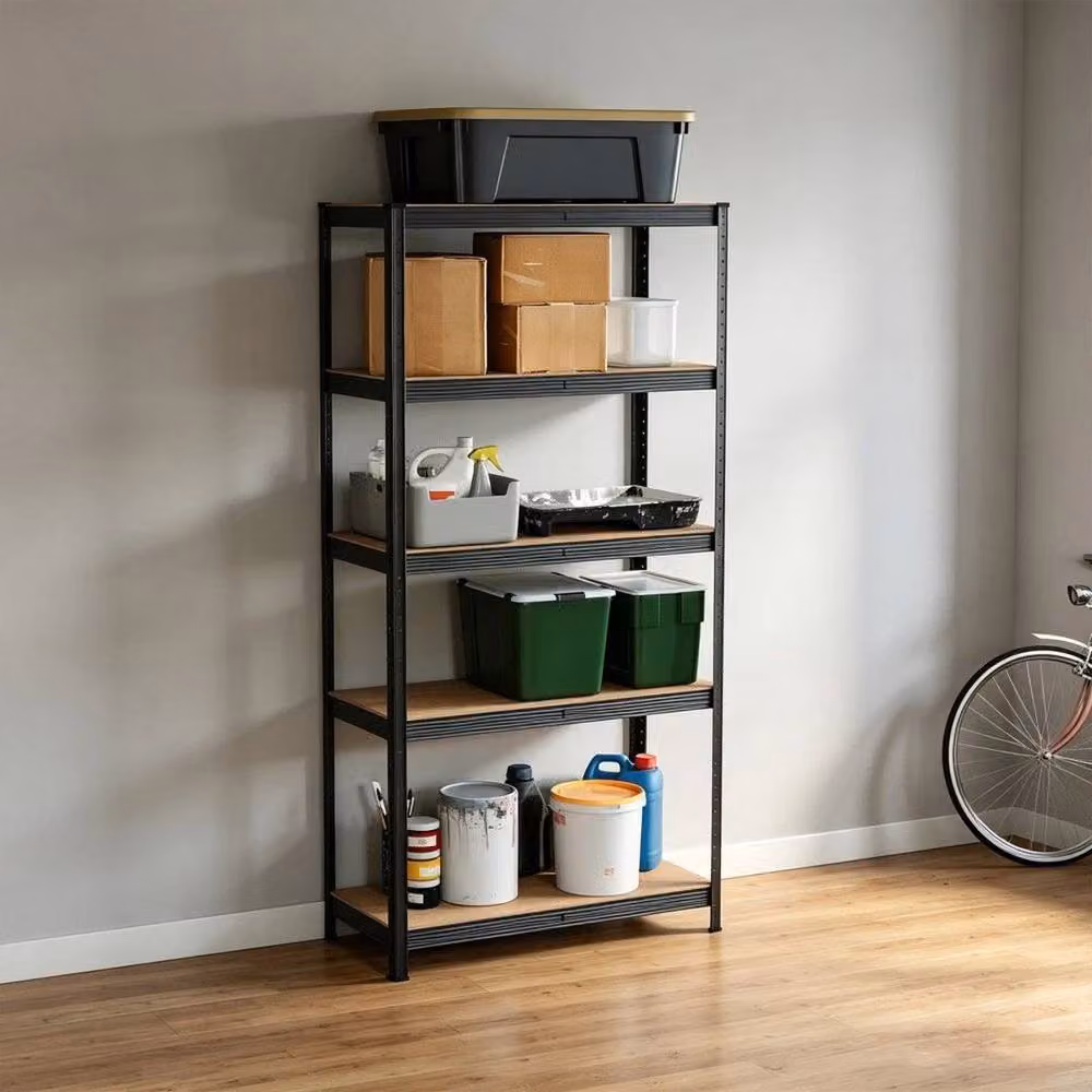 PAWNORA 5 Tier Metal and MDF Freestanding Shelving Unit, Black, Height: 180 cm – 4