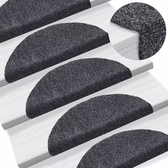 Berkfield Home 15-Piece Self-Adhesive Needle Punch Stair Mats, Dark Grey, W/D/H: 56 x 17 x 3 cm