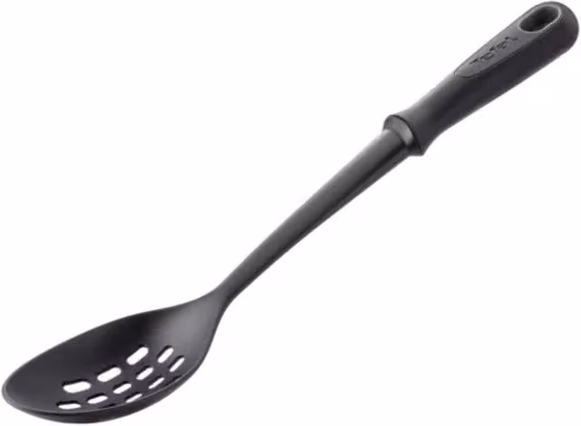 Tefal Comfort Black Plastic Nylon Oval Skimmer Heat Resistant and Non-Scratch Kitchen Tool, Length: 36 cm – 5