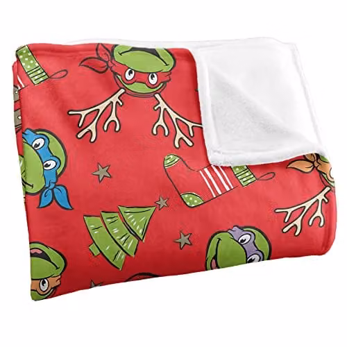 LOGOVISION Teenage Mutant Ninja Turtles TMNT Christmas Pattern Super Soft Fleece Throw Blanket, White, W/D/H: 152 x 127 cm – 2