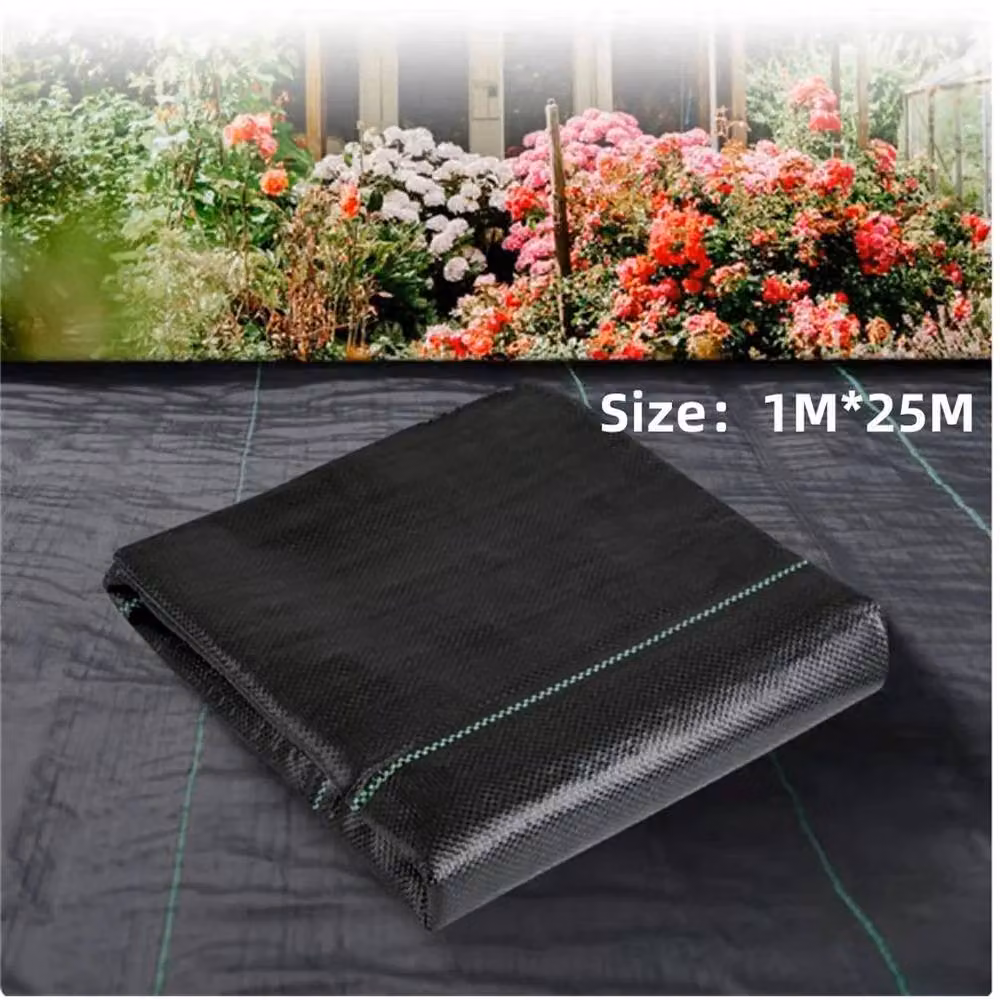 FLAVORA Heavy Duty Black Weed Control Fabric for Ornamental and Vegetable Gardens, W: 1 m, L: 25 m – 2