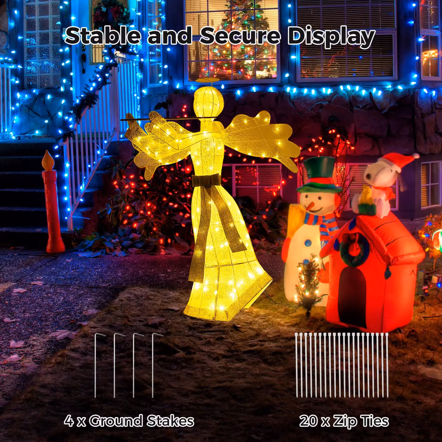 Costway Lighted Christmas Angel Outdoor Decoration, White, Height: 150 cm – 5