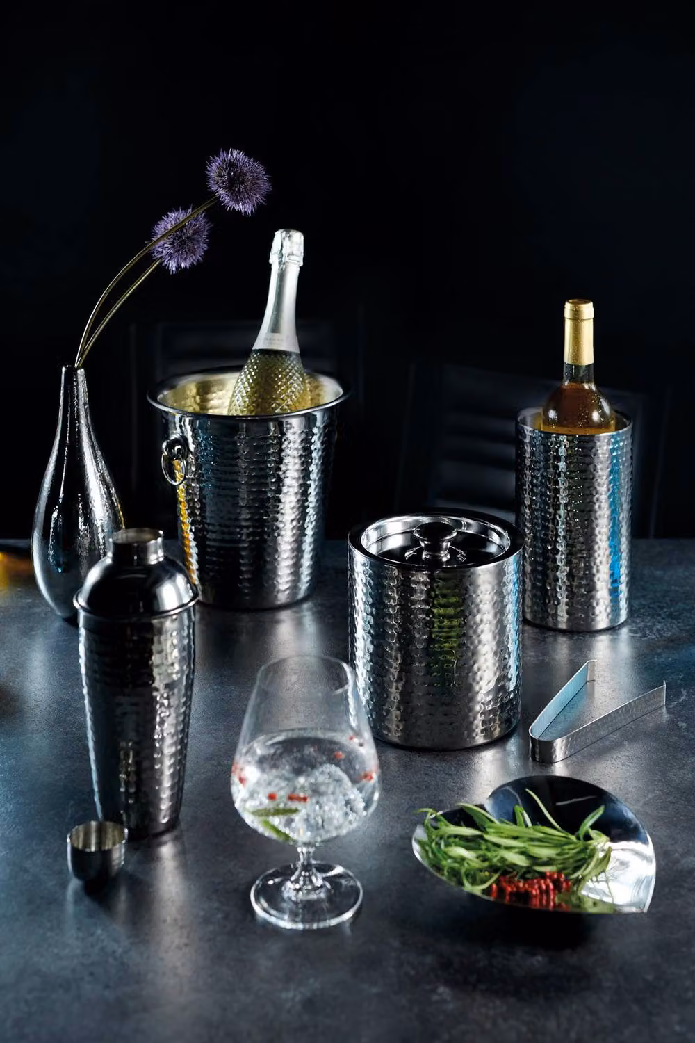 BarCraft Hammered Stainless Steel Ice Bucket and Cocktail Shaker Set in Silver – 3