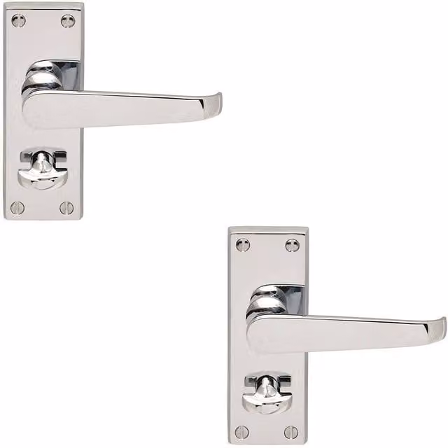 Loops 2x Straight Victorian Handle on Rectangular Bathroom Backplate in Polished Chrome