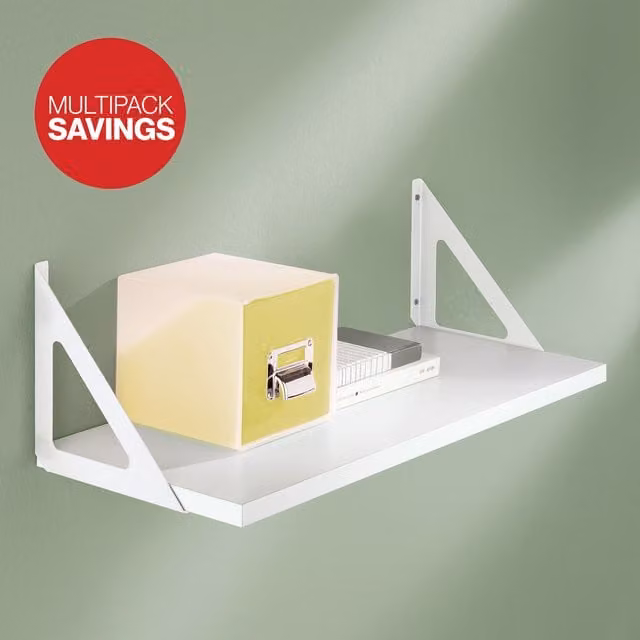 RBUK 2 Pack White Wall Mounted Metal Shelves with Hanging Brackets