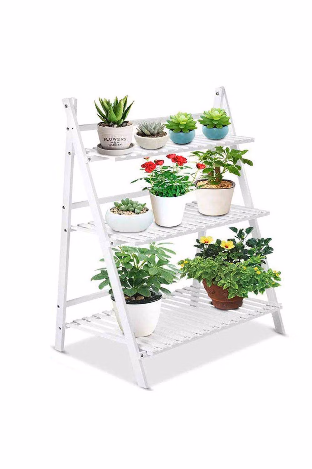 Living and Home Bojorquez 3 Tier White Metal Ladder Plant Stand – 2