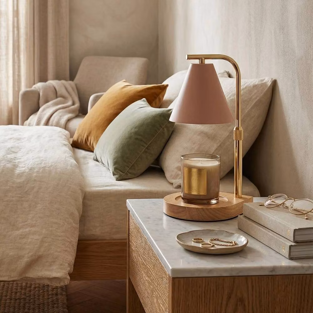 SPETLEK Pink and Gold/Brass Dimmable Candle Warmer Lamp with Height Adjustment – 3