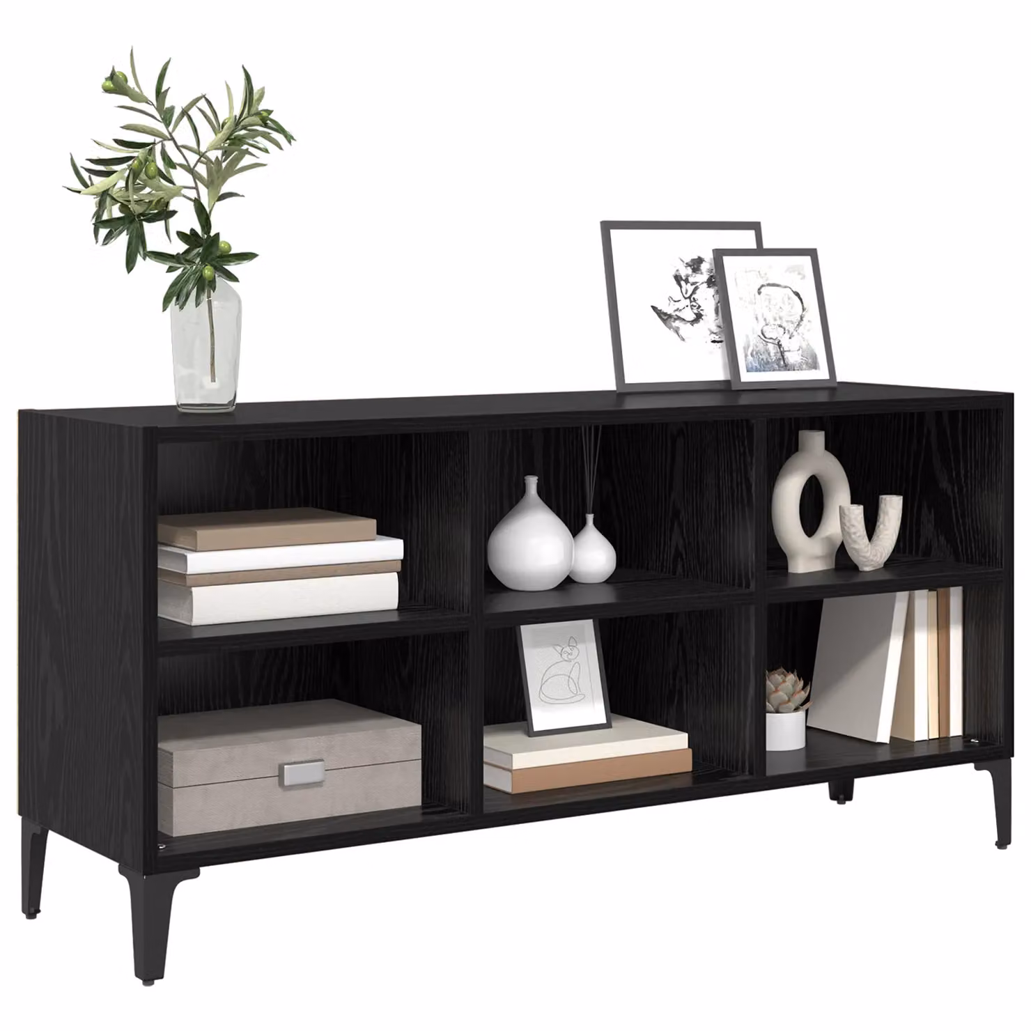 Berkfield Home Modern Black Oak TV Stand in Matt Black MDF – 3