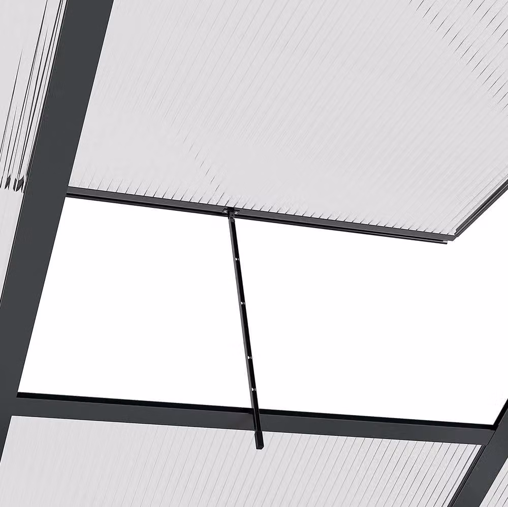 STILVORA Grey Aluminium Polycarbonate Greenhouse with Sliding Door, Window and Rain Gutter, W/D/H: 182.88 x 182.88 x 190 cm – 7
