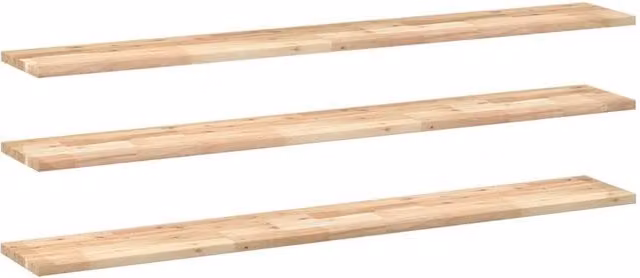 Berkfield Home Set of 3 Floating Wall Mounted Shelves in Brown Untreated Solid Acacia Wood, W/D/H: 120 x 20 x 2 cm