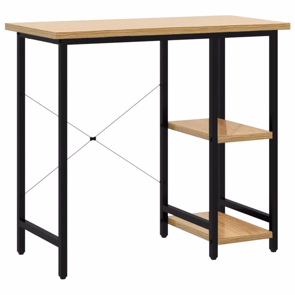 Berkfield Home Computer Desk in Black and Light Oak, W/D/H: 80 x 40 x 72 cm – 2