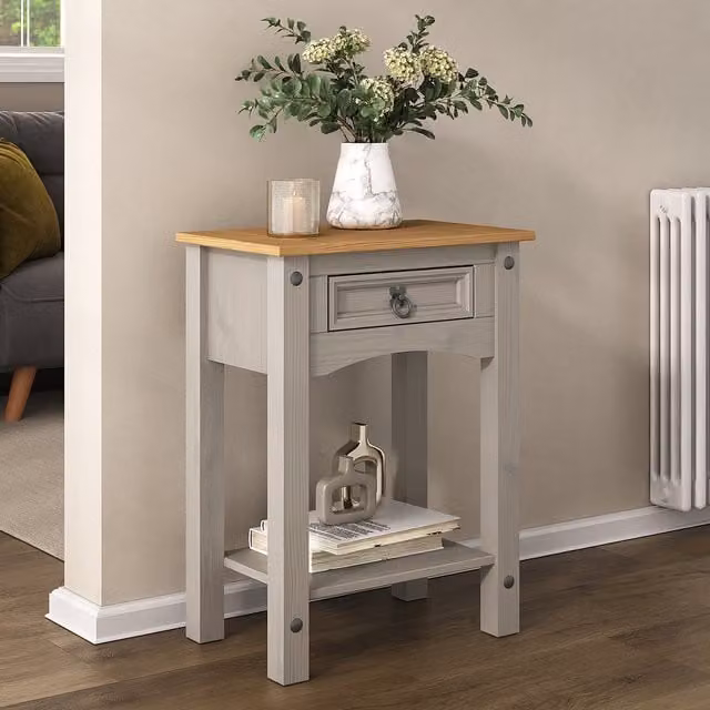 Mews Corona Grey 1 Drawer Console Table in Waxed Pine