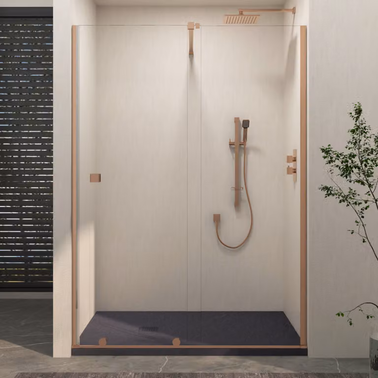 Royal Bathrooms Luton Recessed Sliding Shower Screen with Grey Slate Effect Stone Shower Tray, Brushed Bronze, W: 160 cm, D: 70 cm, H: 195 cm