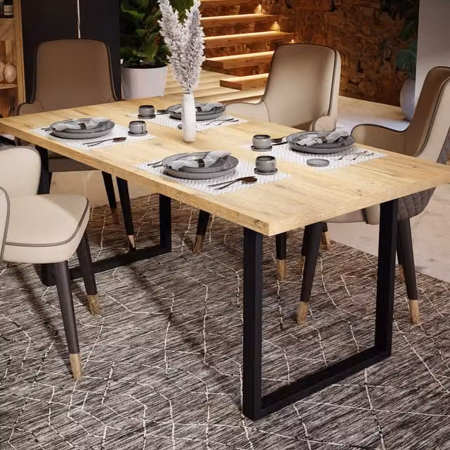 Furniture To Go Nikomedes Mid-Century Rectangular Dining Table in Brown Bartex Oak, W: 180 cm, D: 90 cm