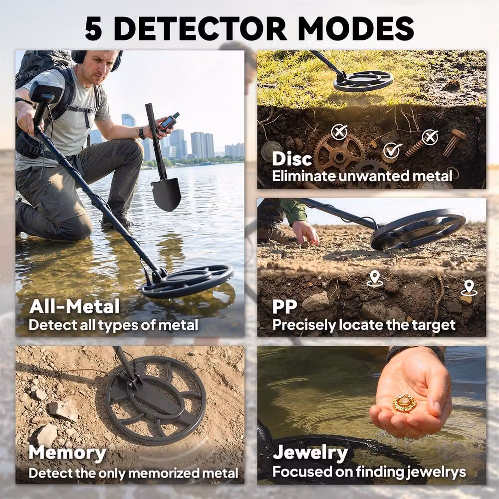 OUTSUNNY 5 Modes Metal Detector for Adults with IP68 Waterproof Search Coil in Black – 4