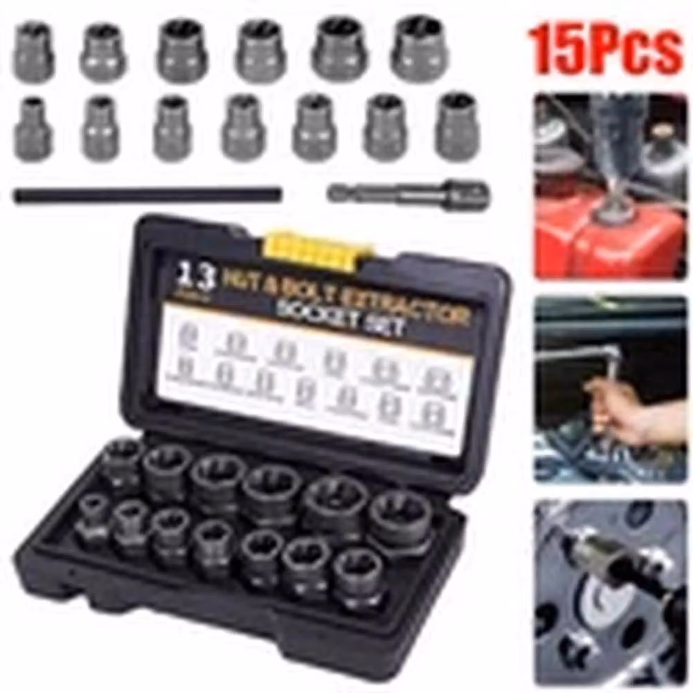 EONLION 15pc 3/8 inch Bolt Extractor Impact Socket Set in Silver Chrome Molybdenum – 2