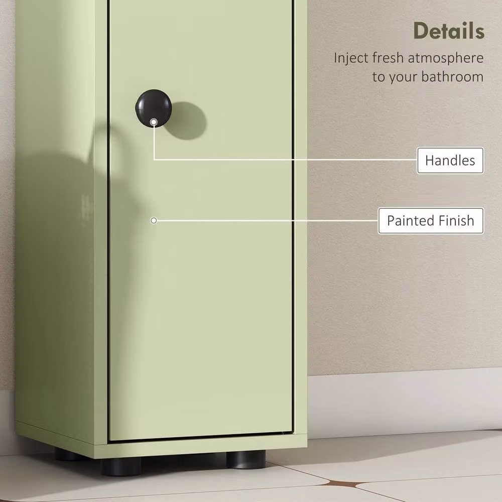 NESTLUNE Slim Green Lacquered Bathroom Cabinet with Internal Shelves and Hinged Doors – 3