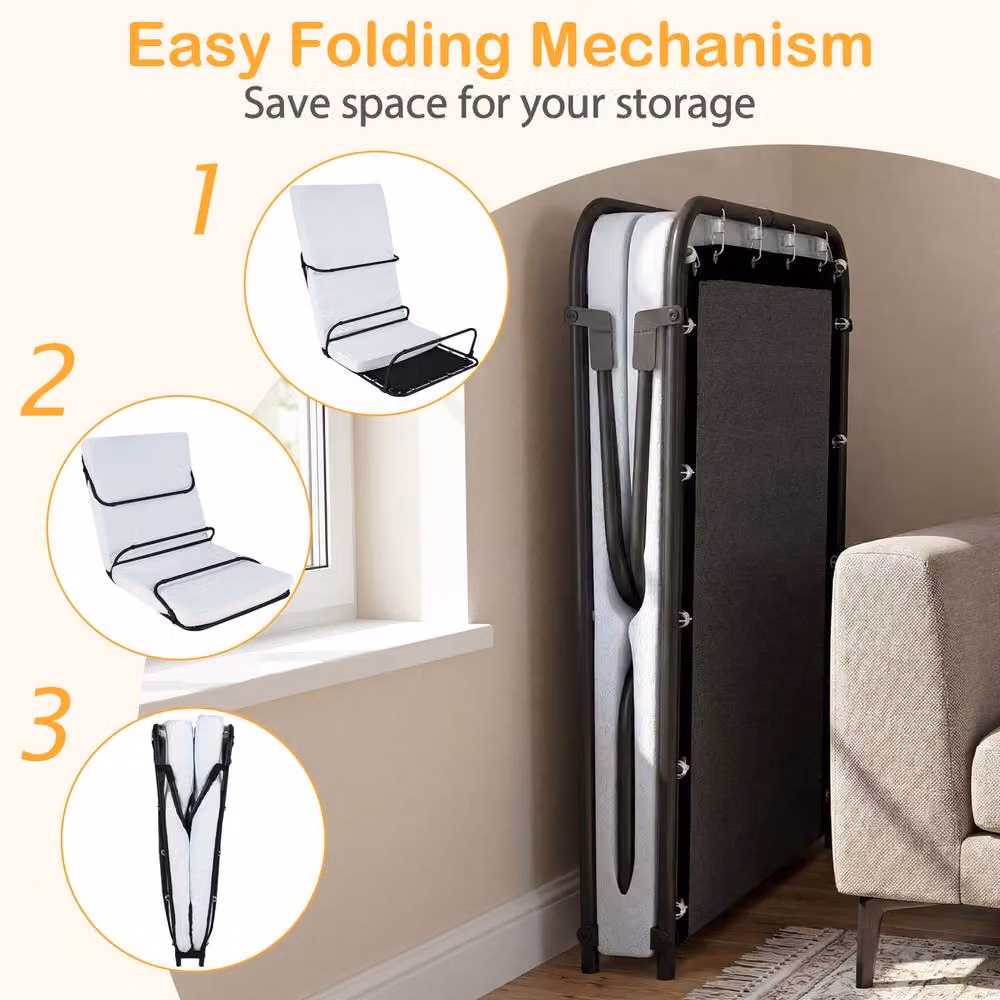 Costway Single Size Folding Rollaway Guest Bed with Foam Mattress in White – 3