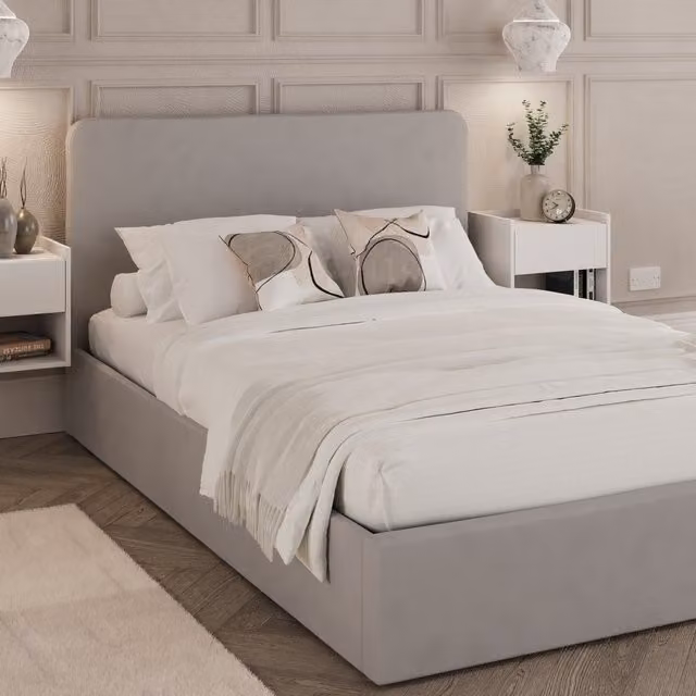 GFW Chiswick Modern Fabric Ottoman Bed in Grey, W/D/H: 180 x 200 cm