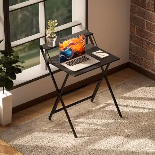 HOMCOM Black Folding Computer Desk with Monitor Shelf, W/D/H: 70 x 62 x 86.5 cm – 6