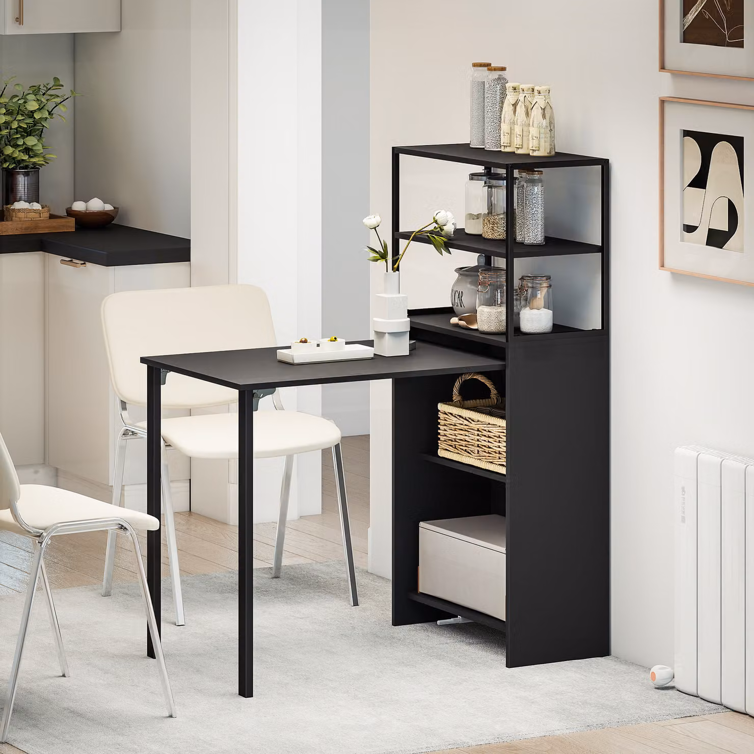 HOMCOM Black Folding Writing Desk and Shelf with Drop Leaf Top – 8