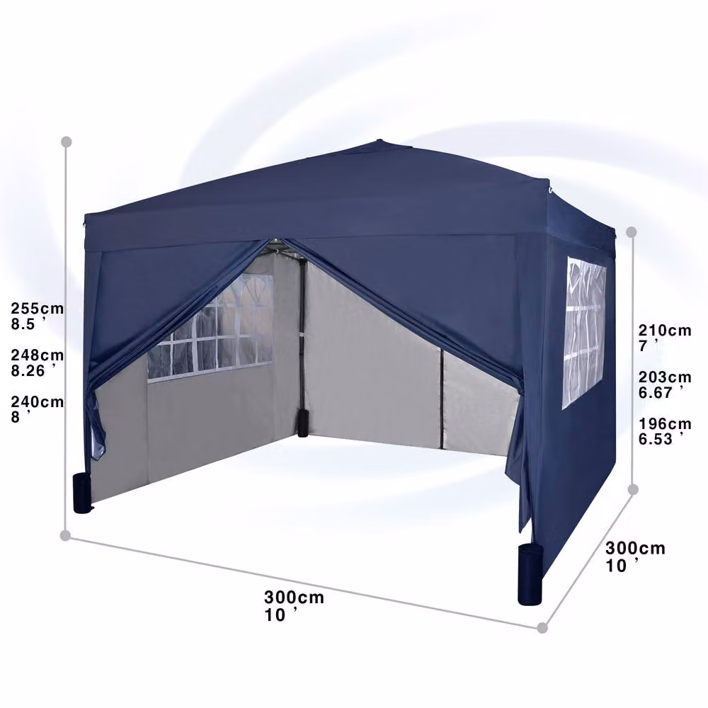 MCC Direct Blue Pop Up Gazebo with Removable Sides, Windows and Storage Bag, W/D: 300 x 300 cm – 5