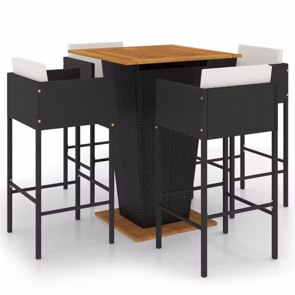 Berkfield Home 5 Piece Black Poly Rattan Garden Bar Set with Cushions – 2