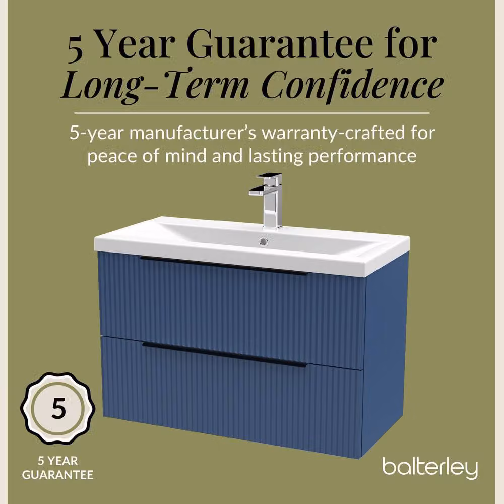 Balterley Fluted Front Wall Hung 2 Drawer Vanity Basin Unit in Satin Blue, W: 80 cm, D: 54 cm – 4