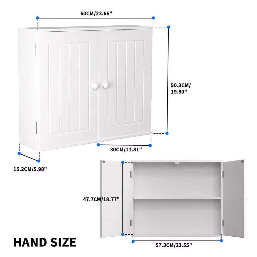 FORGEVIO White Wall Mounted Cupboard with Hinged Doors and Internal Shelves for Kitchen, Bathroom or Living Room – 1