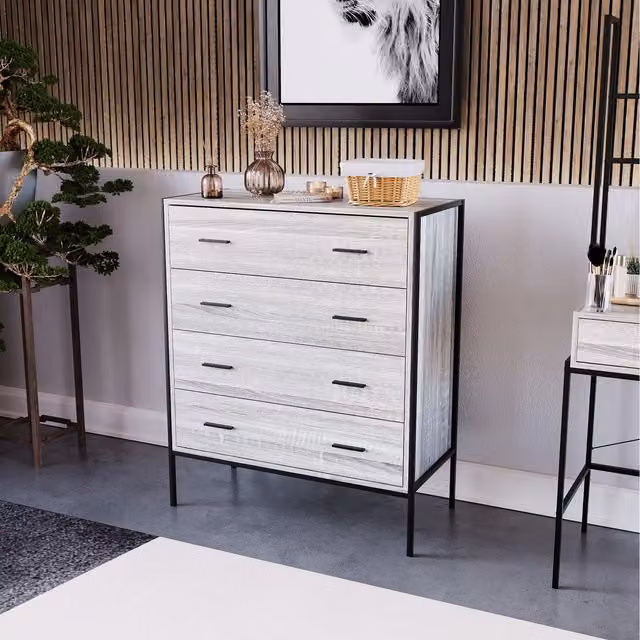 Vida Designs Brooklyn 4 Drawer Chest in Grey and Black Industrial Style