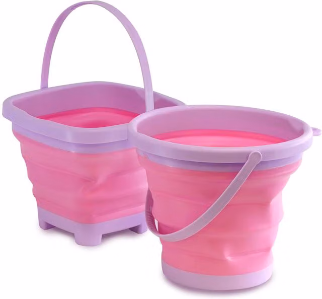 The Magic Toy Shop Foldable Pink Beach Bucket for Kids Outdoor Play
