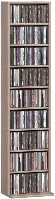PAWNORA 260 CD and DVD Storage Unit in Brown with 9 Compartments and Adjustable Shelves