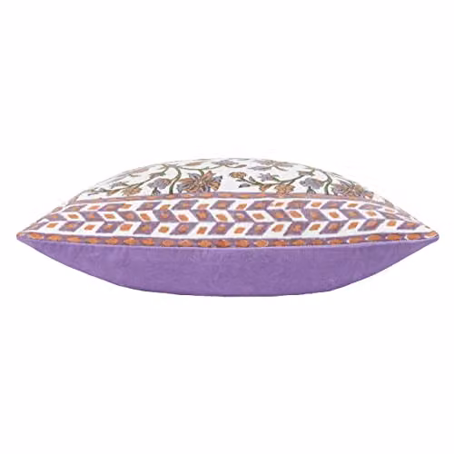Paoletti Mentera Floral Cotton Cushion in Purple and Coral, W/D/H: 50 x 50 x 50 cm – 2