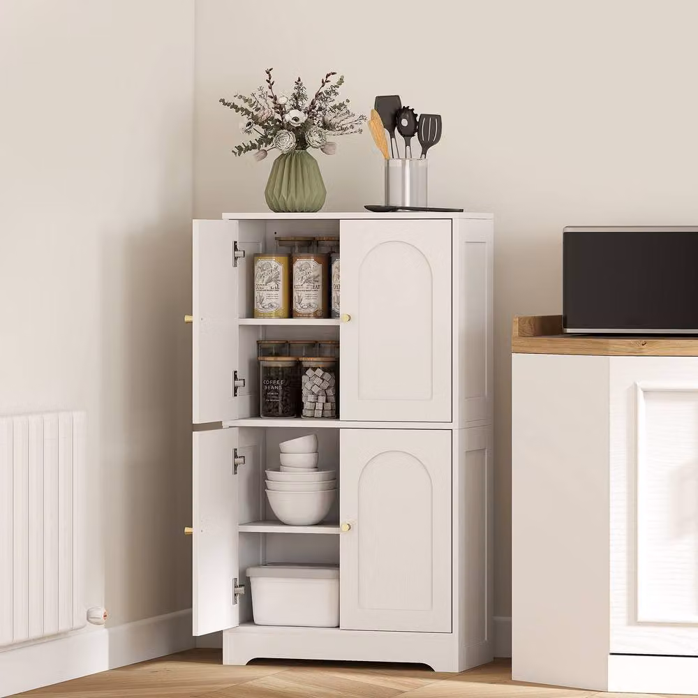 HOMCOM White Modern Tall Kitchen Cupboard with 4 Hinged Doors and Internal Shelves, Height: 110 cm – 2