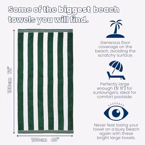 Allure Bath Fashions Luxury Cabana Stripe Extra Large Beach Towel in Khaki Green, 100% Cotton, W: 100 cm, L: 180 cm – 4