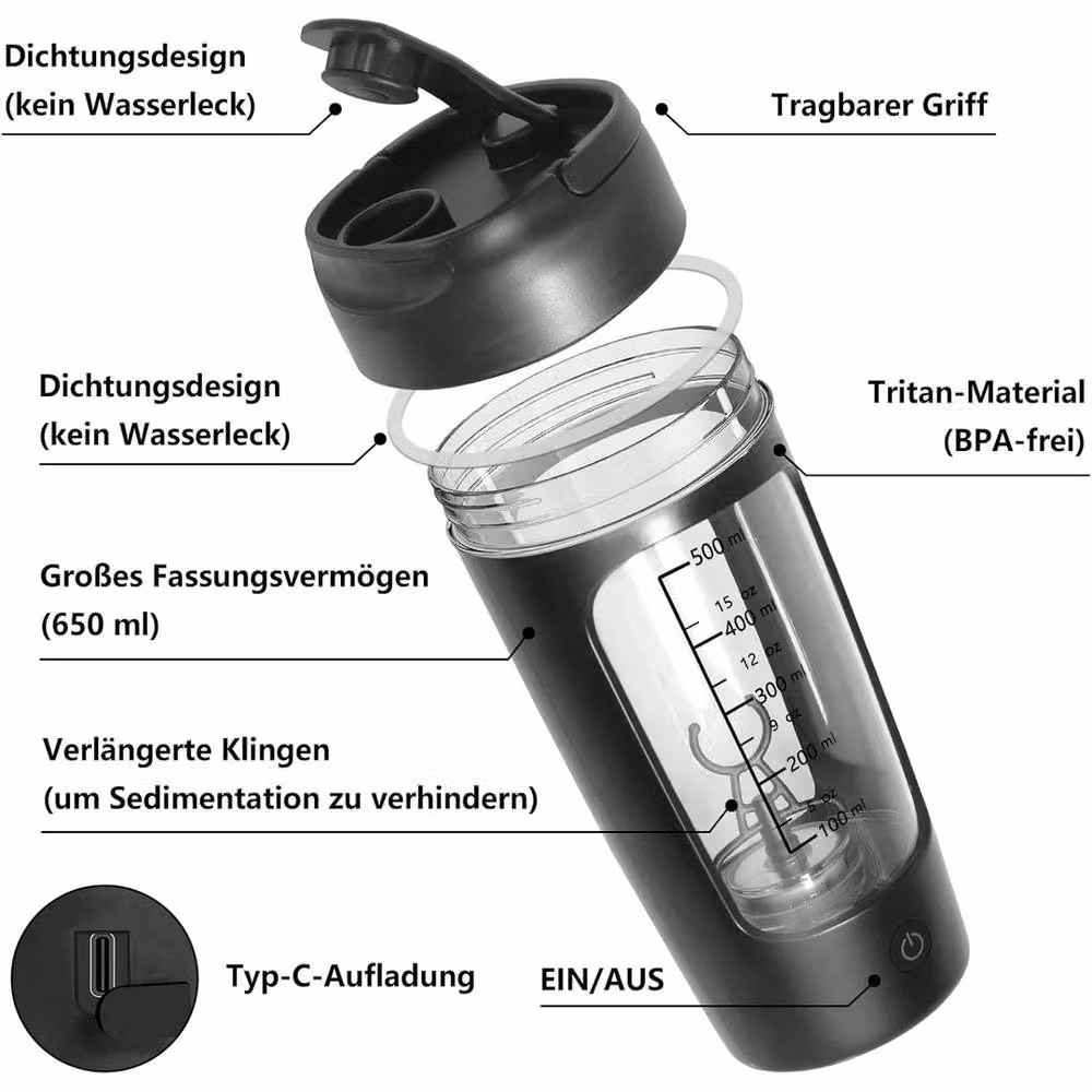 NESTLUNE Electric Smart Protein Shaker Mixer Cup Bottle, Black – 2