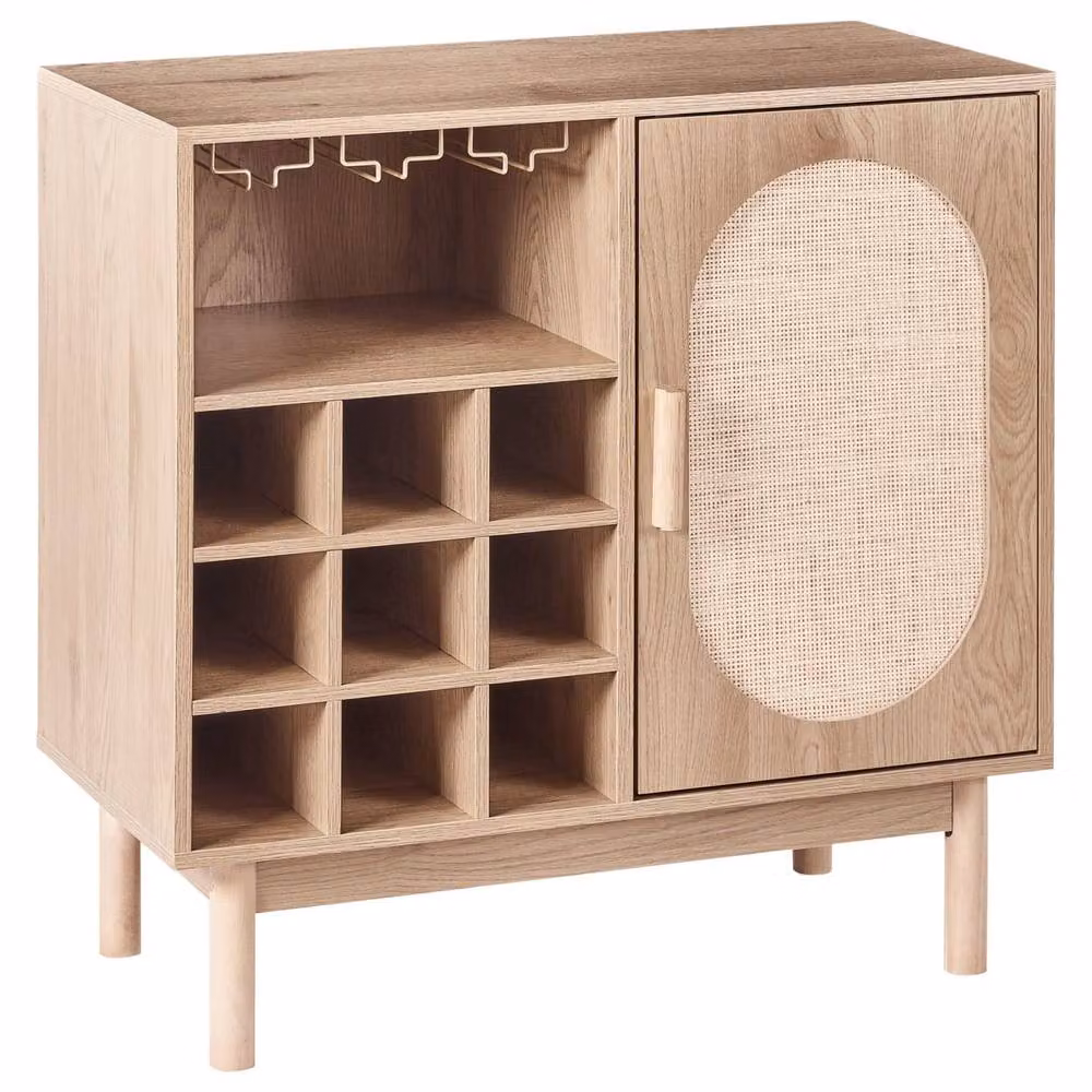 Wyld Haus Brown Rattan and Rubberwood Sideboard with 9-Bottle Wine Rack – 2