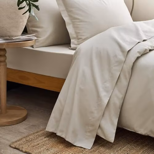 Christy 400TC Luxury Cotton Sateen Double Flat Bed Sheets in Beige, W: 140 cm, L: 200 cm – 2