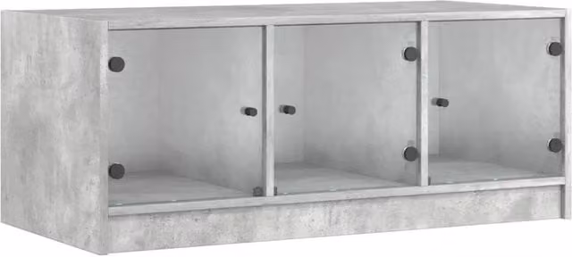 Berkfield Home Modern Coffee Table with Glass Doors in Concrete Grey, W: 102 cm, D: 50 cm, H: 42 cm – 1